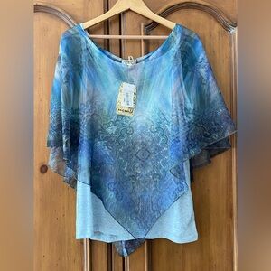 One World Womens Chiffon Overlay Tank Blouse Shirt Top Size 2X New